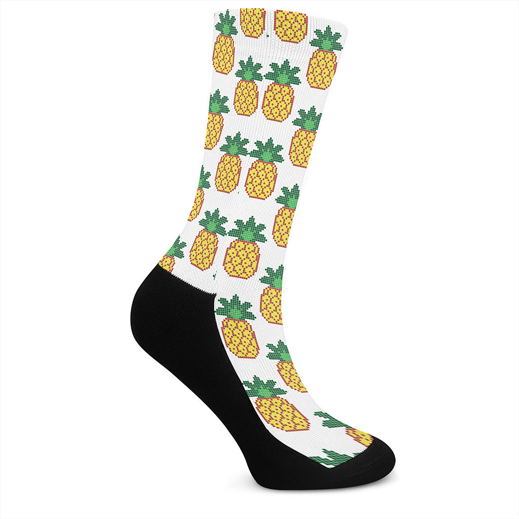 Pixel Pineapple Pattern Print Crew Socks