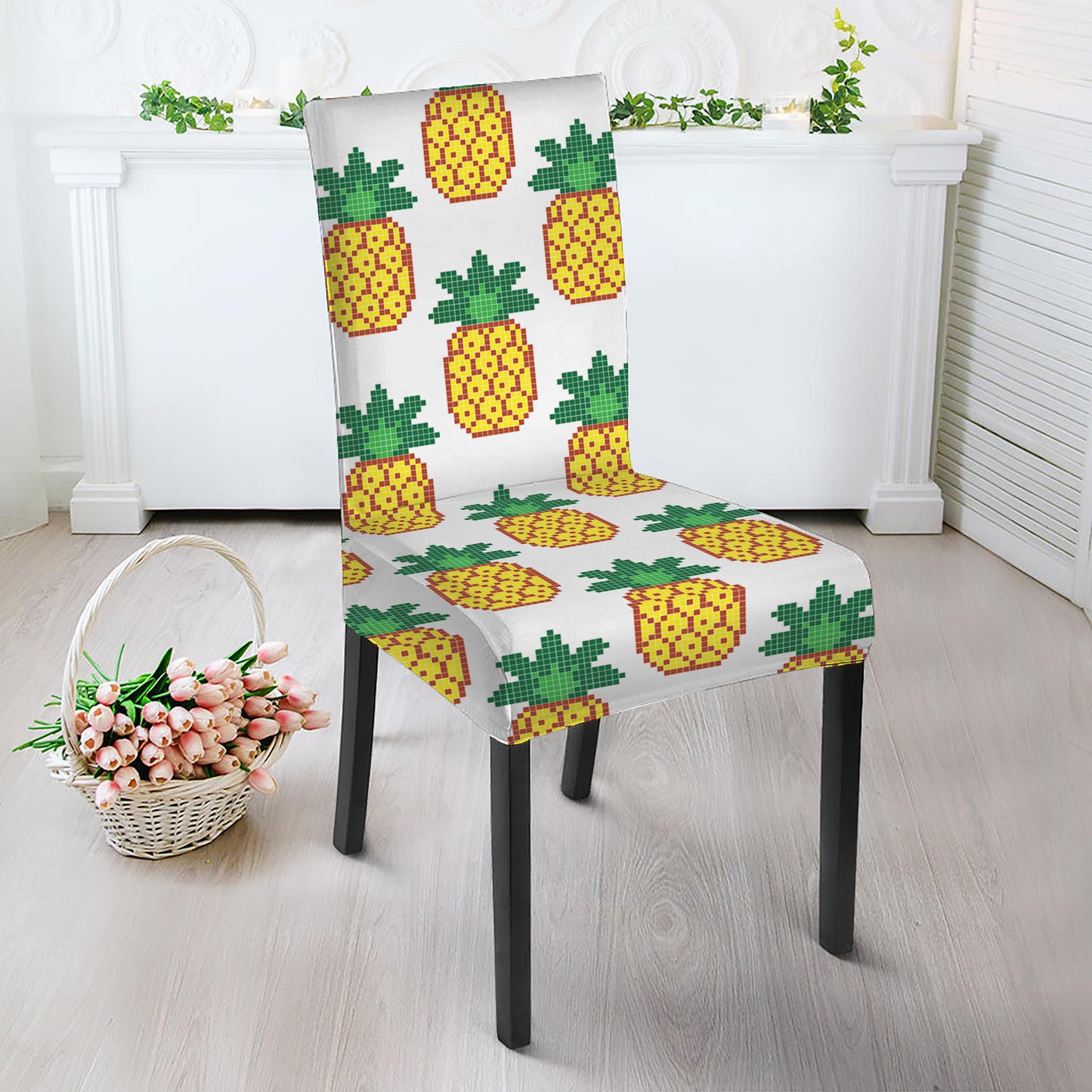 Pixel Pineapple Pattern Print Dining Chair Slipcover