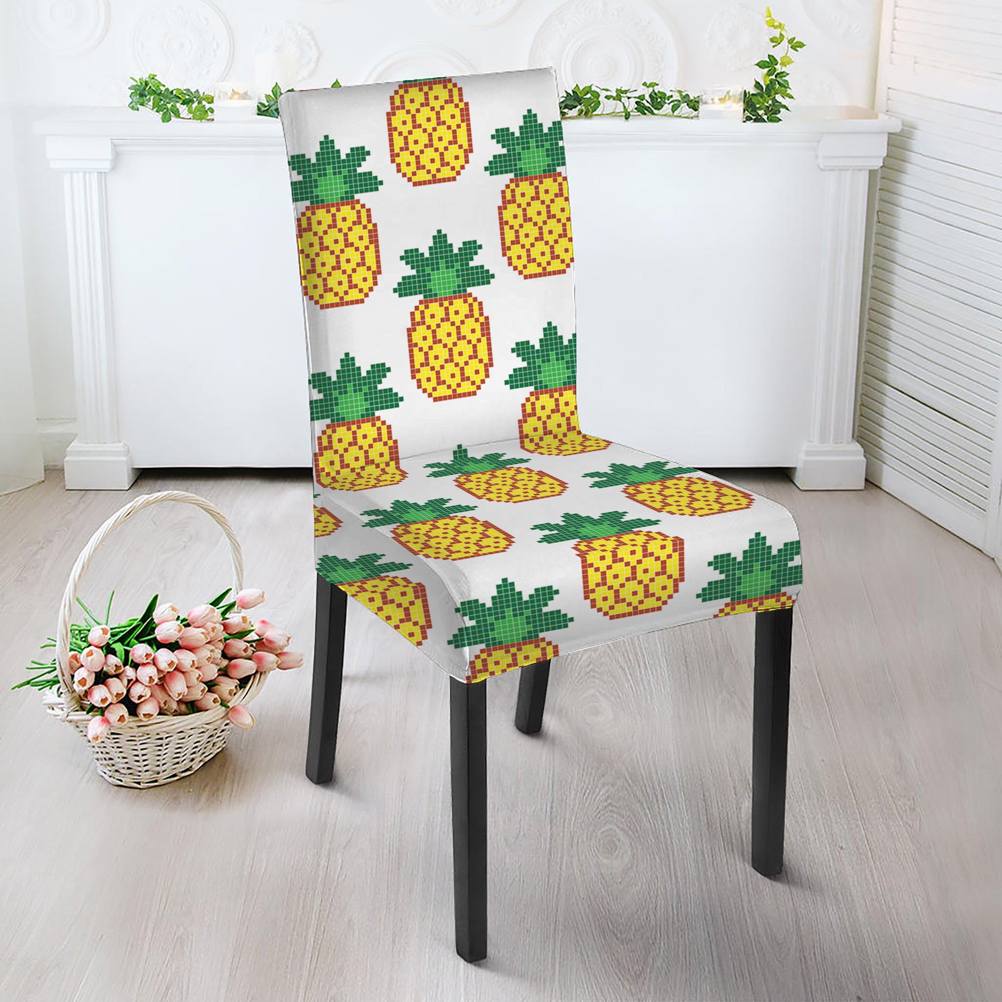 Pixel Pineapple Pattern Print Dining Chair Slipcover