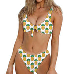 Pixel Pineapple Pattern Print Front Bow Tie Bikini