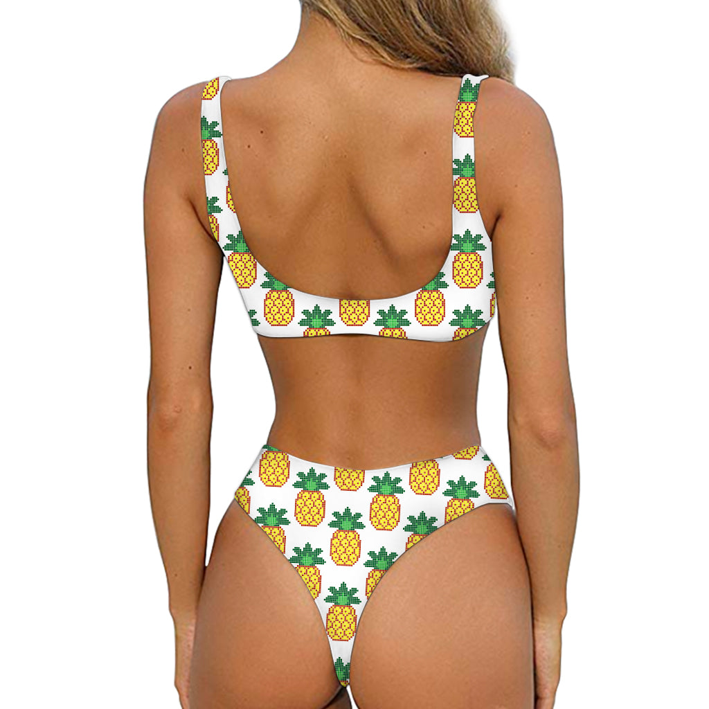 Pixel Pineapple Pattern Print Front Bow Tie Bikini