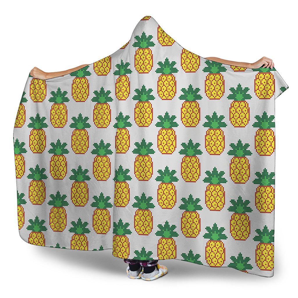 Pixel Pineapple Pattern Print Hooded Blanket