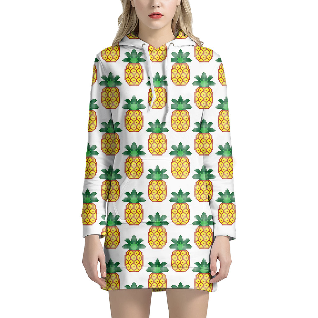 Pixel Pineapple Pattern Print Hoodie Dress