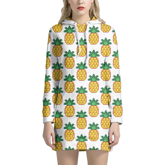 Pixel Pineapple Pattern Print Hoodie Dress