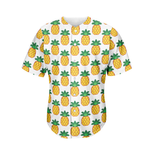 Pixel Pineapple Pattern Print Men's Baseball Jersey