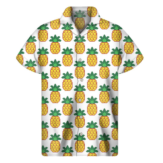 Pixel Pineapple Pattern Print Men's Short Sleeve Shirt