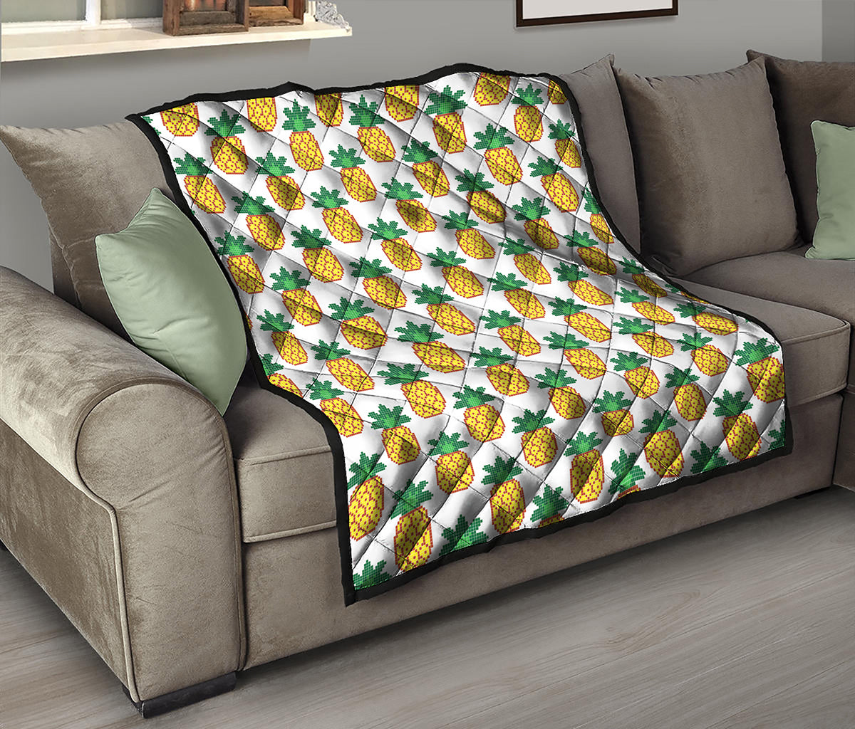 Pixel Pineapple Pattern Print Quilt