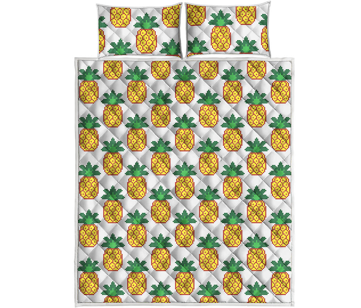 Pixel Pineapple Pattern Print Quilt Bed Set