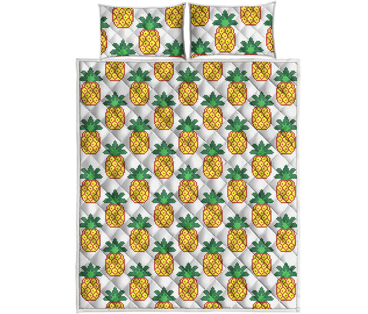 Pixel Pineapple Pattern Print Quilt Bed Set