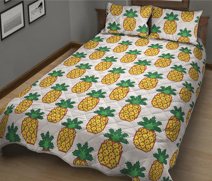 Pixel Pineapple Pattern Print Quilt Bed Set
