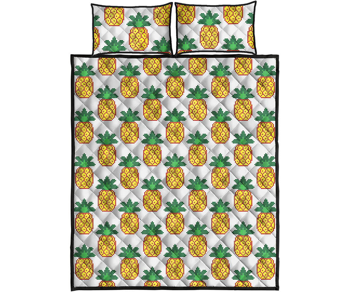 Pixel Pineapple Pattern Print Quilt Bed Set