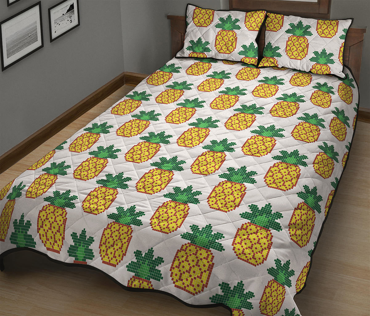 Pixel Pineapple Pattern Print Quilt Bed Set