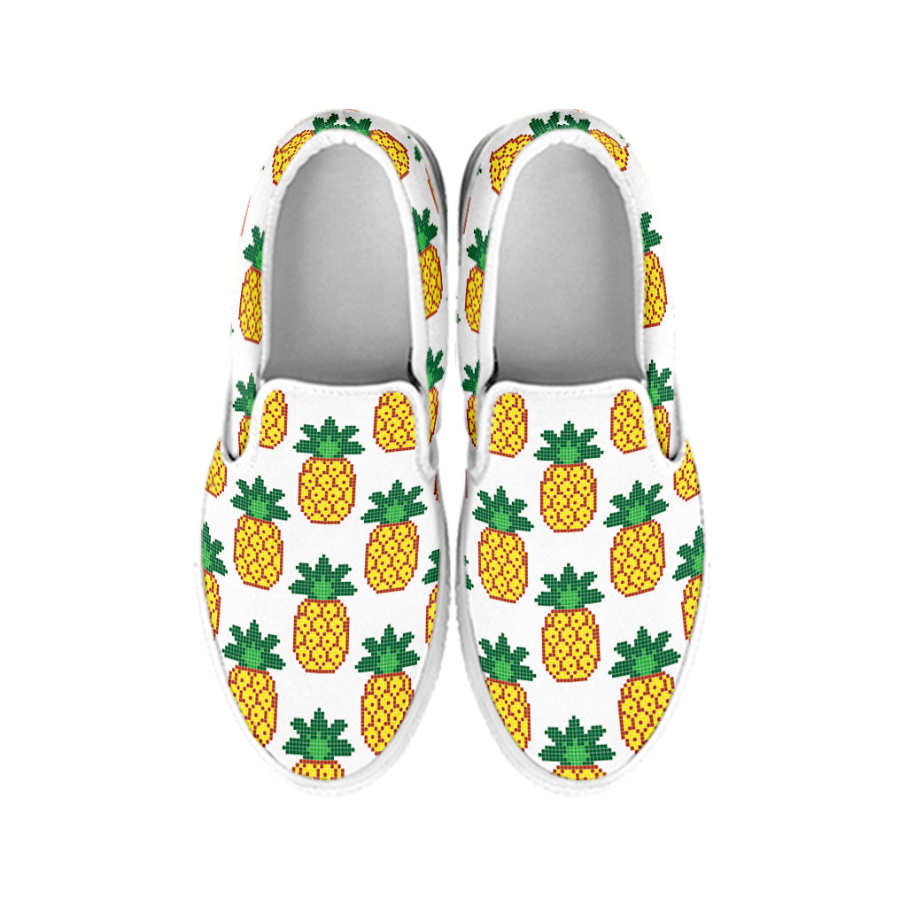 Pixel Pineapple Pattern Print White Slip On Shoes