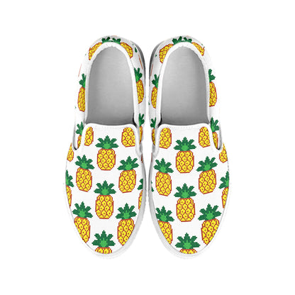 Pixel Pineapple Pattern Print White Slip On Shoes