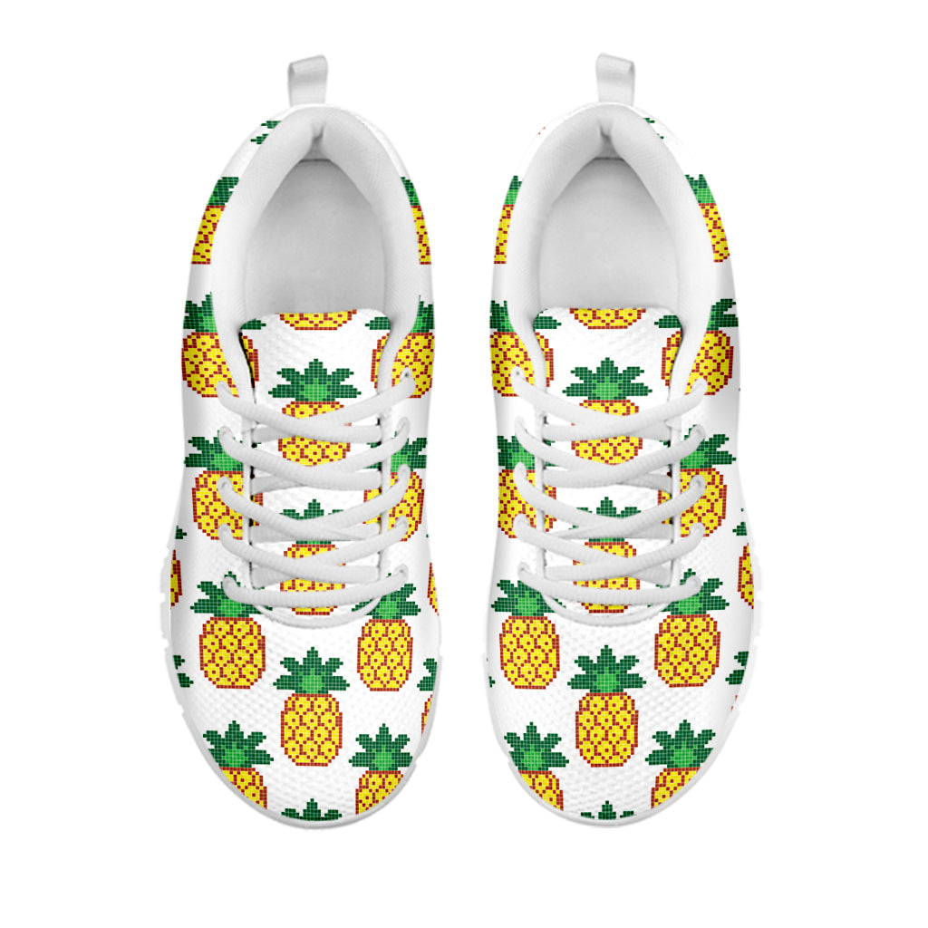 Pixel Pineapple Pattern Print White Sneakers