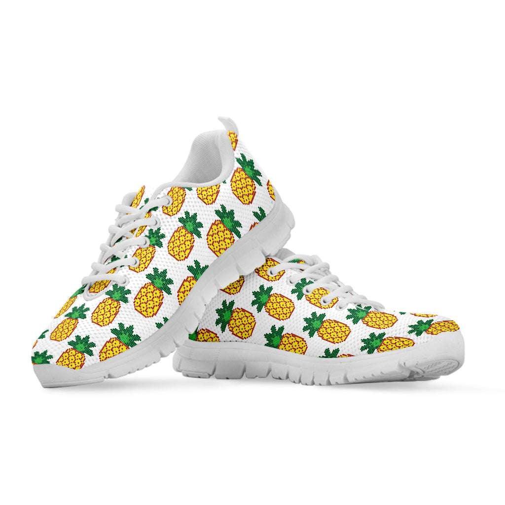 Pixel Pineapple Pattern Print White Sneakers