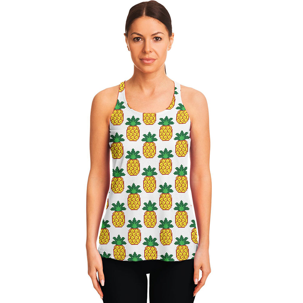 Pixel Pineapple Pattern Print Women's Racerback Tank Top