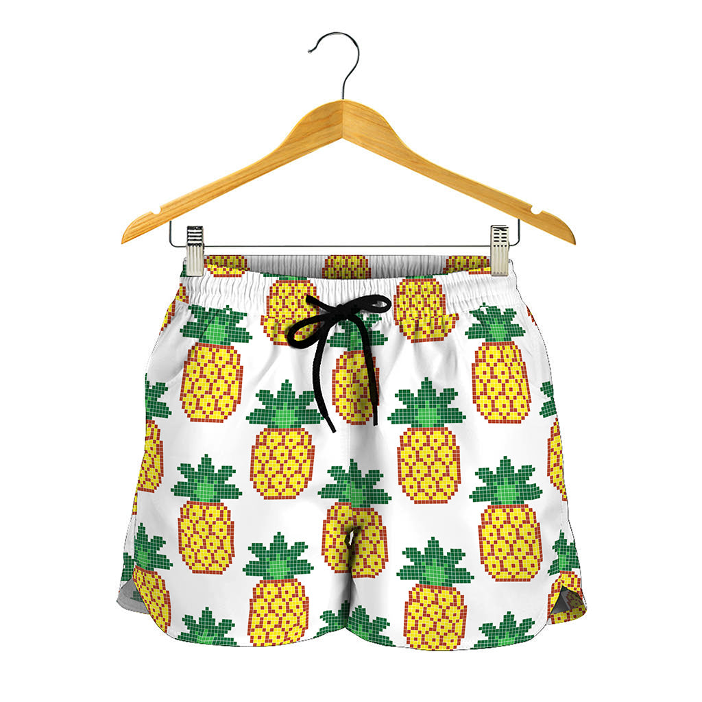 Pixel Pineapple Pattern Print Women's Shorts