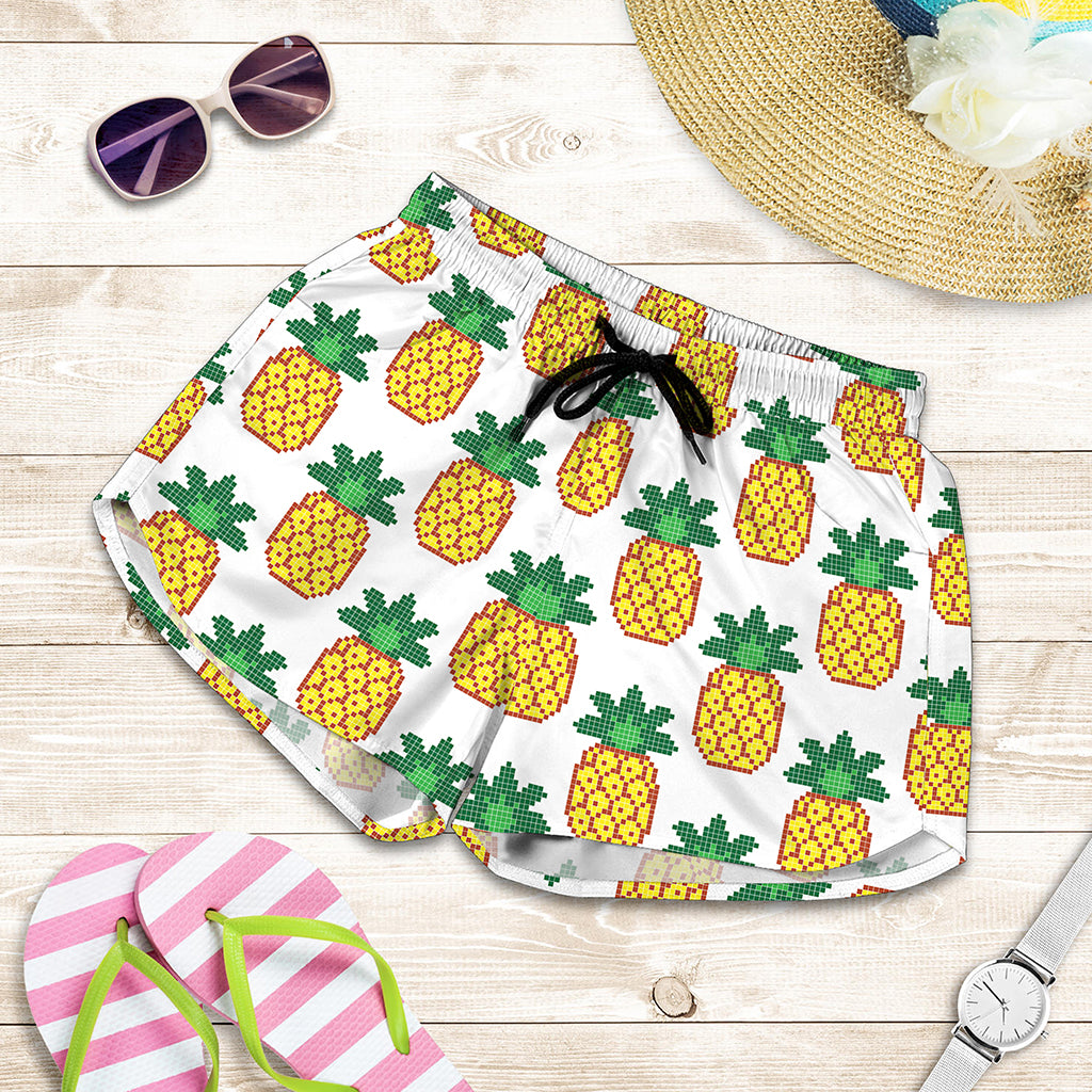 Pixel Pineapple Pattern Print Women's Shorts