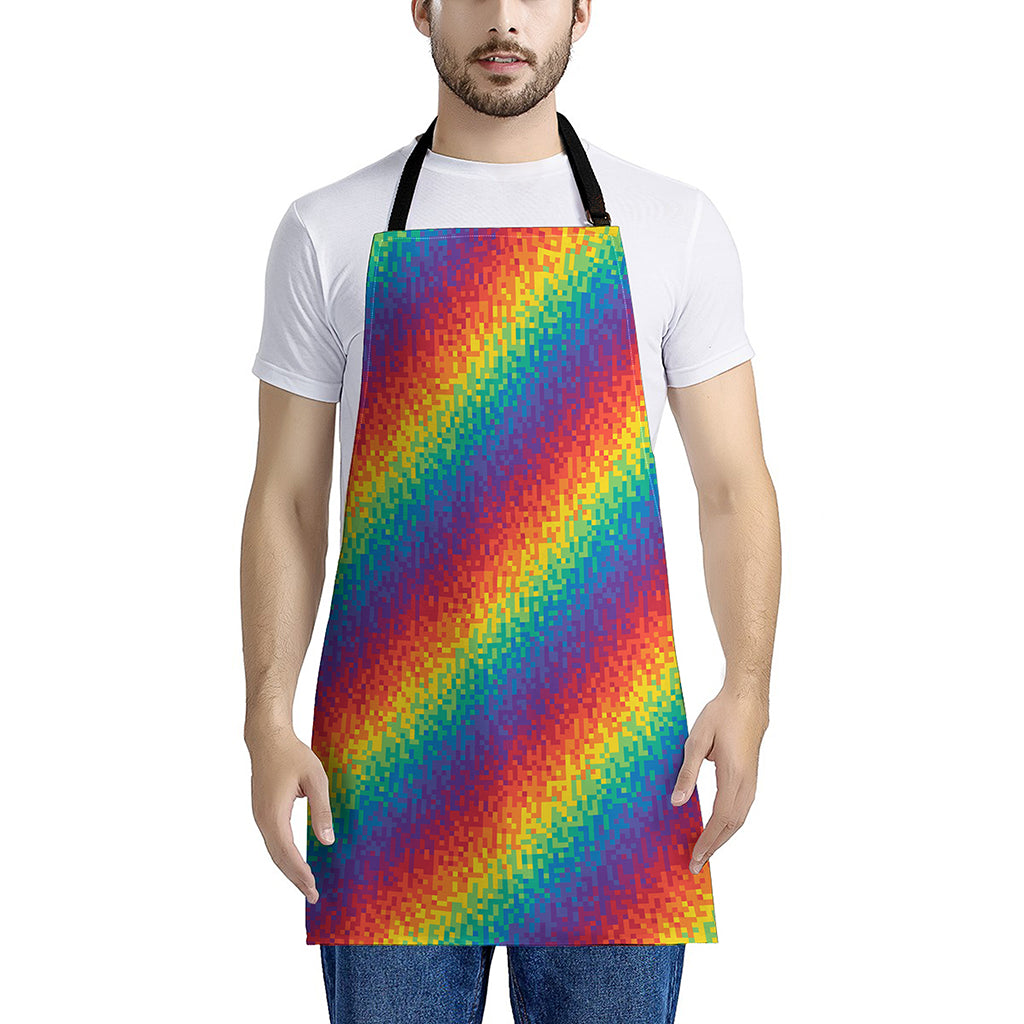 Pixel Rainbow Pattern Print Apron