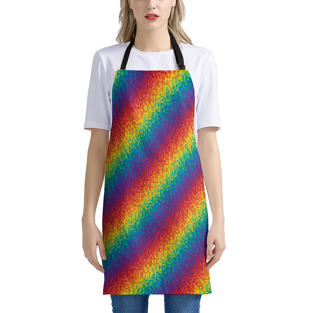 Pixel Rainbow Pattern Print Apron