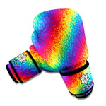 Pixel Rainbow Pattern Print Boxing Gloves