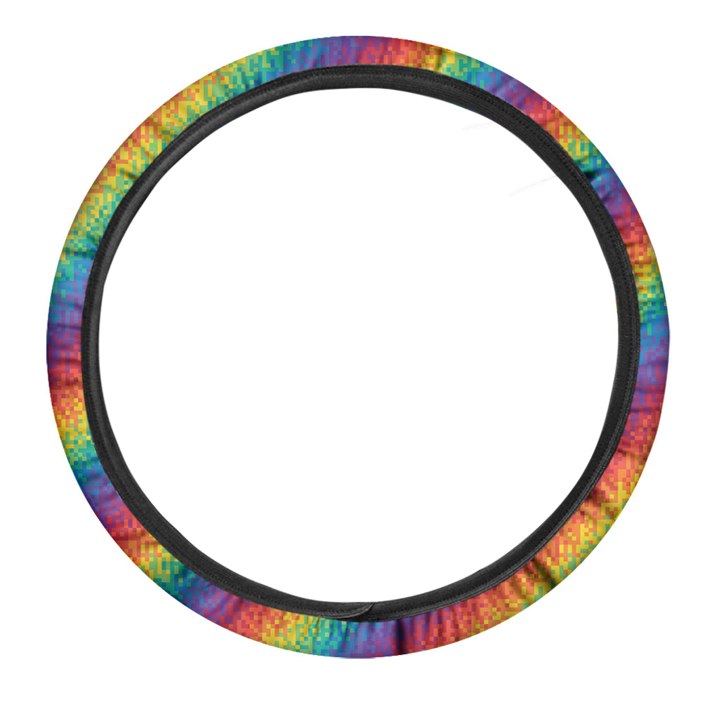 Pixel Rainbow Pattern Print Car Steering Wheel Cover
