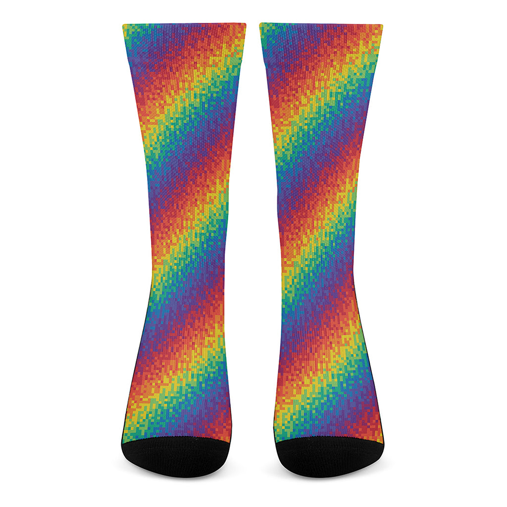 Pixel Rainbow Pattern Print Crew Socks