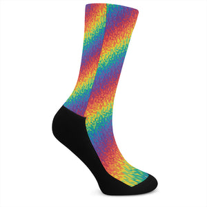 Pixel Rainbow Pattern Print Crew Socks