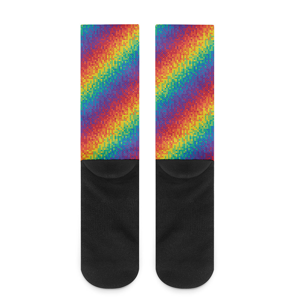 Pixel Rainbow Pattern Print Crew Socks