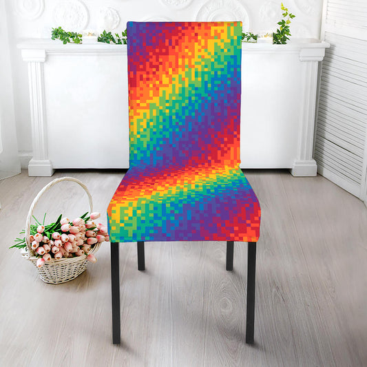 Pixel Rainbow Pattern Print Dining Chair Slipcover