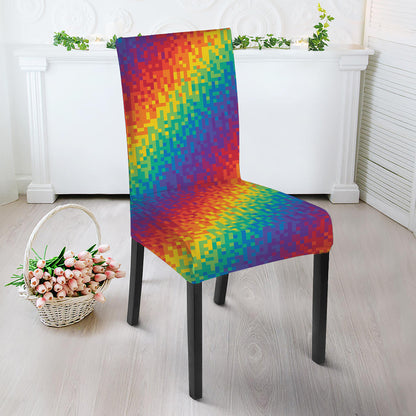 Pixel Rainbow Pattern Print Dining Chair Slipcover