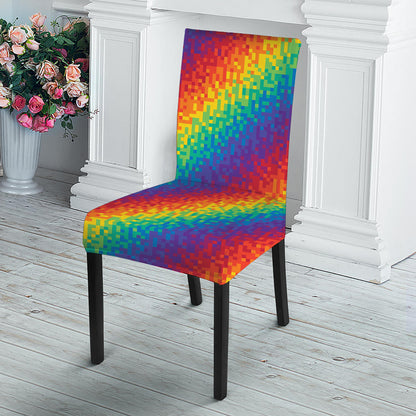 Pixel Rainbow Pattern Print Dining Chair Slipcover