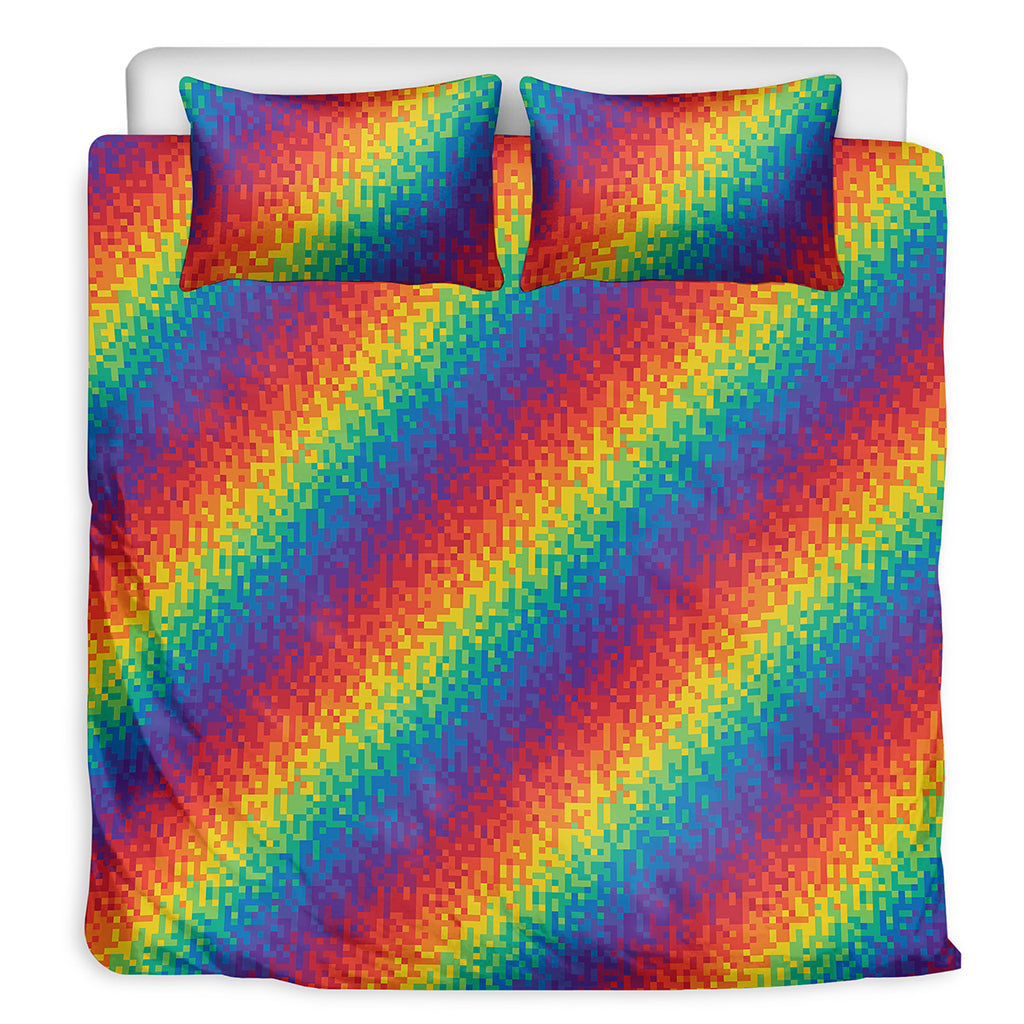 Pixel Rainbow Pattern Print Duvet Cover Bedding Set