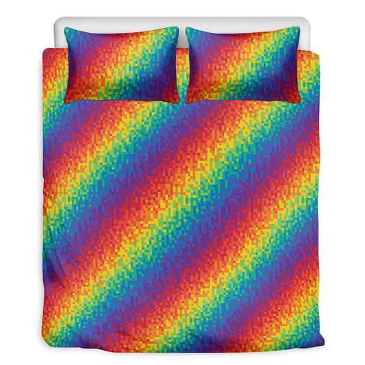 Pixel Rainbow Pattern Print Duvet Cover Bedding Set