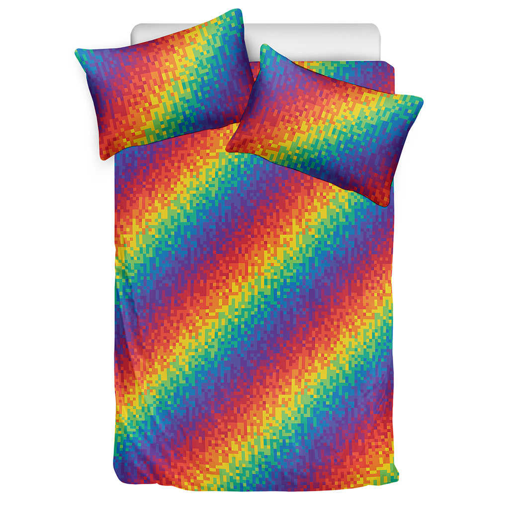 Pixel Rainbow Pattern Print Duvet Cover Bedding Set