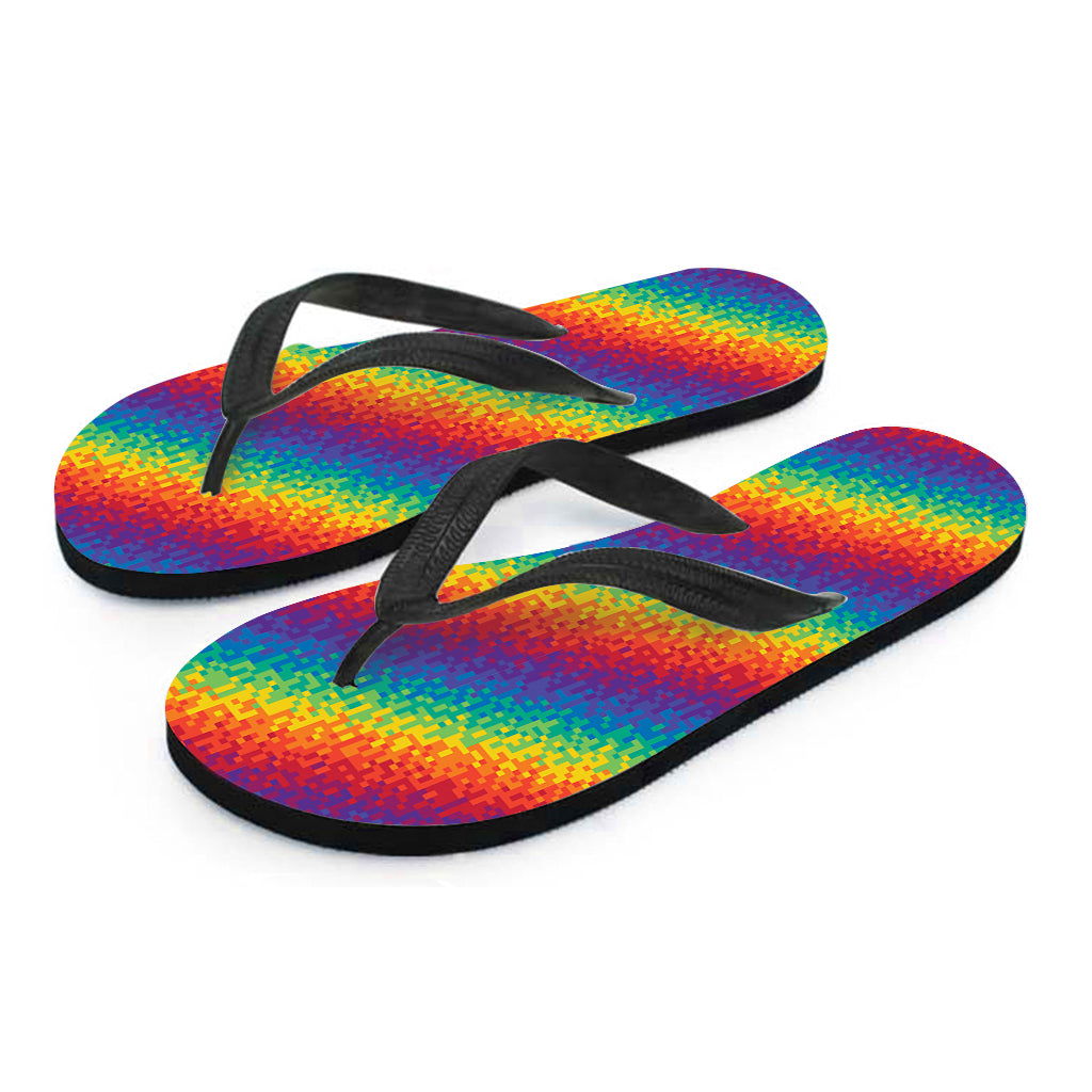 Pixel Rainbow Pattern Print Flip Flops