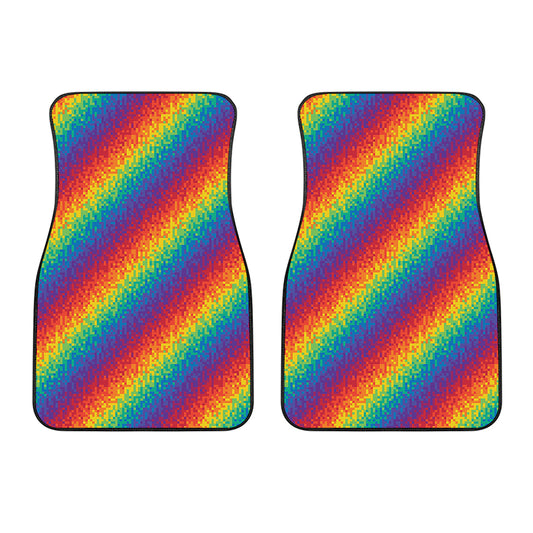 Pixel Rainbow Pattern Print Front Car Floor Mats