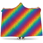 Pixel Rainbow Pattern Print Hooded Blanket