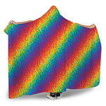 Pixel Rainbow Pattern Print Hooded Blanket