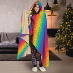 Pixel Rainbow Pattern Print Hooded Blanket