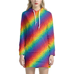 Pixel Rainbow Pattern Print Hoodie Dress