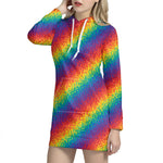 Pixel Rainbow Pattern Print Hoodie Dress