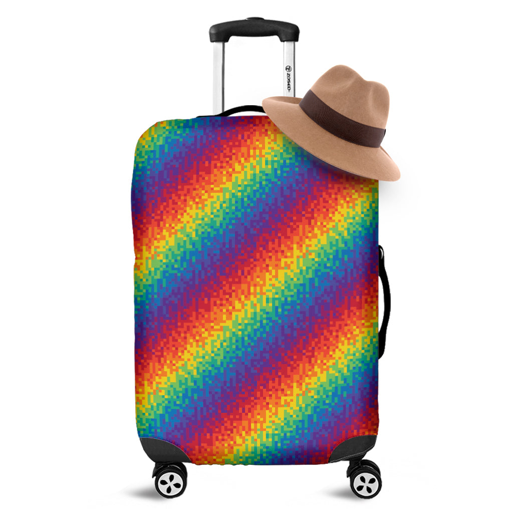 Pixel Rainbow Pattern Print Luggage Cover