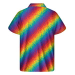 Pixel Rainbow Pattern Print Men's Short Sleeve Shirt