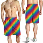 Pixel Rainbow Pattern Print Men's Shorts