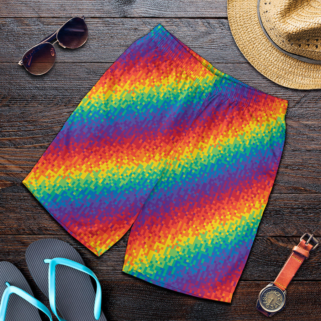 Pixel Rainbow Pattern Print Men's Shorts
