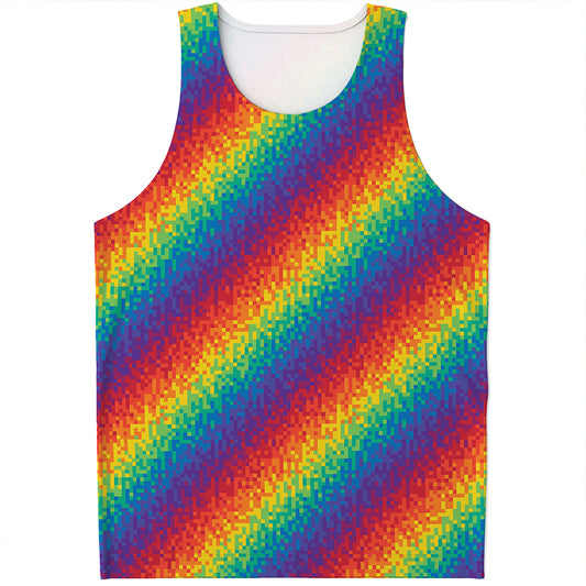 Pixel Rainbow Pattern Print Men's Tank Top