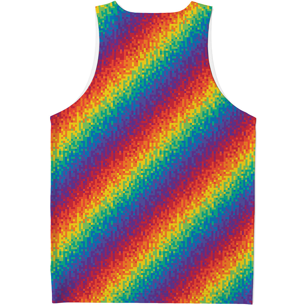 Pixel Rainbow Pattern Print Men's Tank Top