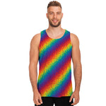 Pixel Rainbow Pattern Print Men's Tank Top